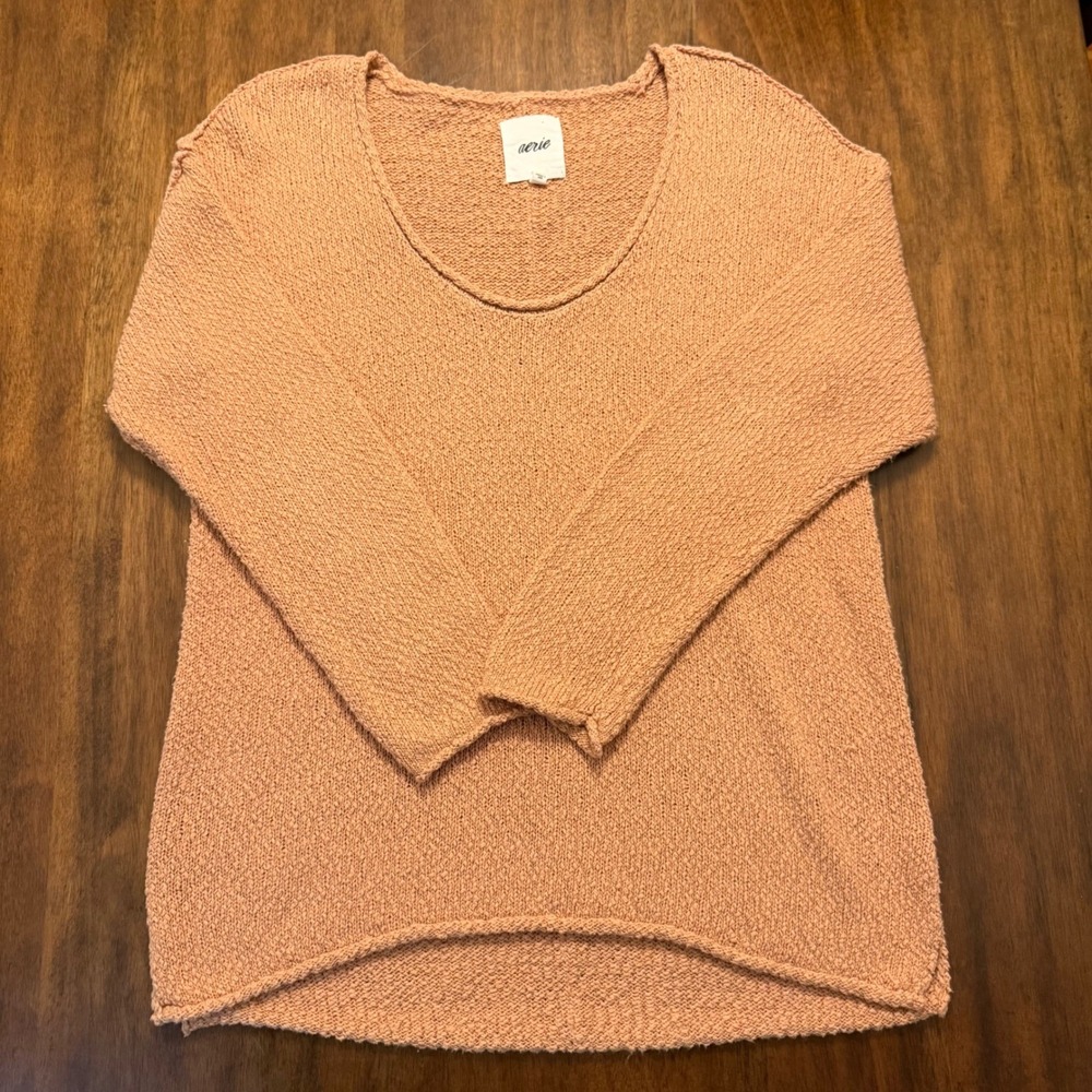 Aerie Womens Textured Scoop Neck Oversized Pullover Sweater Peach Cozy XS - Picture 3 of 7
